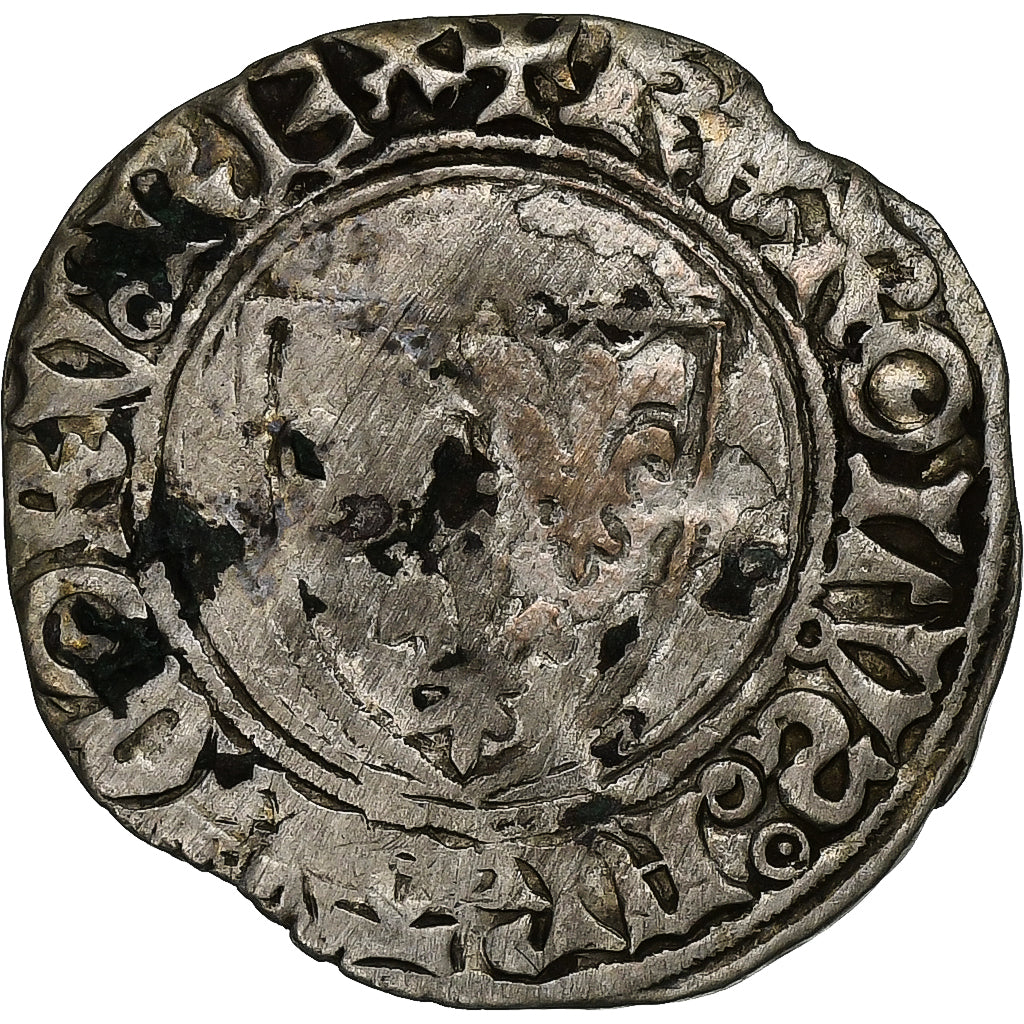 Frankrijk, Charles VI, Blanc Guénar, 1411, Tours, Billon, ZG+, Duplessy:377C