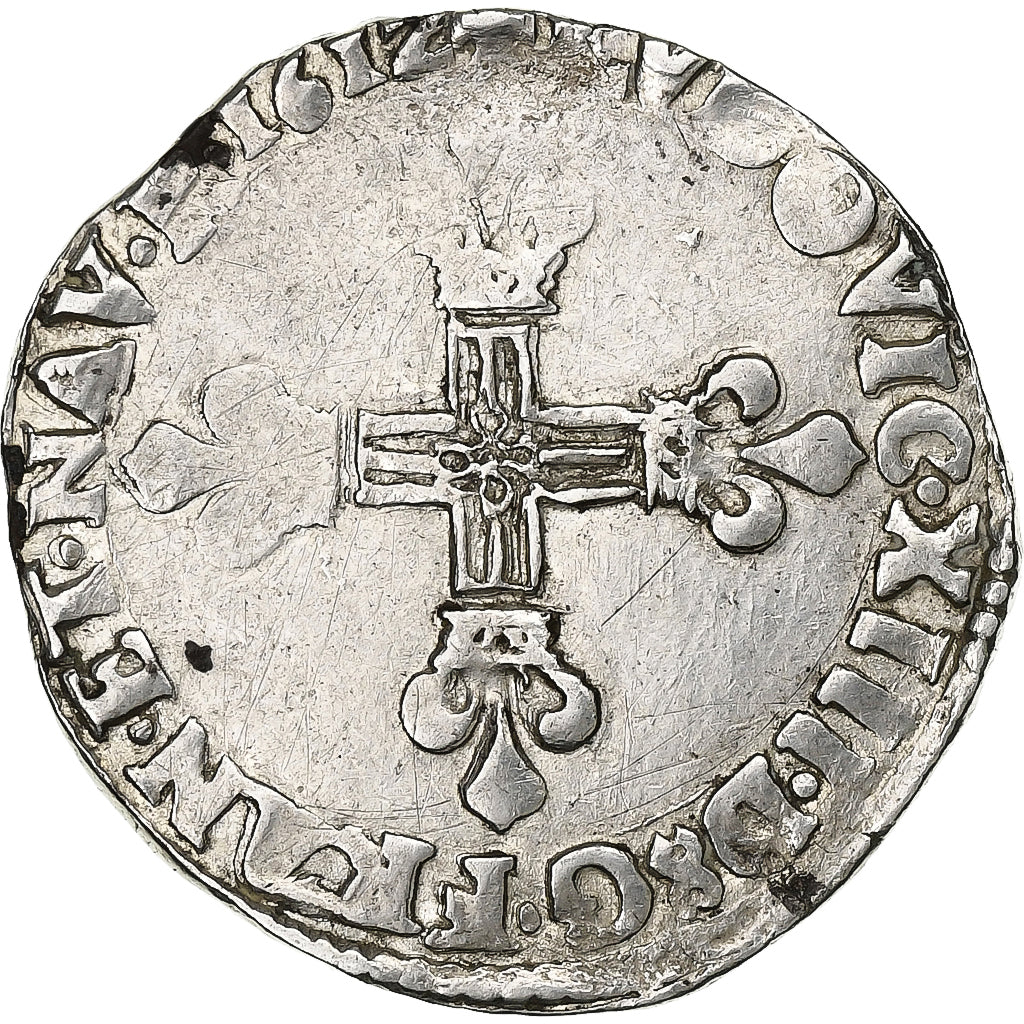 Francia, Louis XIII, 1/4 Ecu, 1612, Bordeaux, Plata, BC+, Gadoury:27