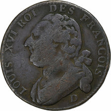 Francja, Louis XVI, 12 Deniers, 1793·5, Lyon, Miedź, VF(30-35), Gadoury:15