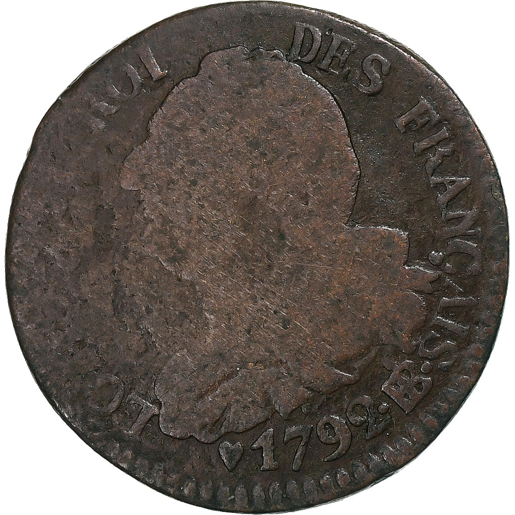 Francia, Louis XVI, 6 deniers français, 1792, Strasbourg, Rame, B+, Gadoury:7