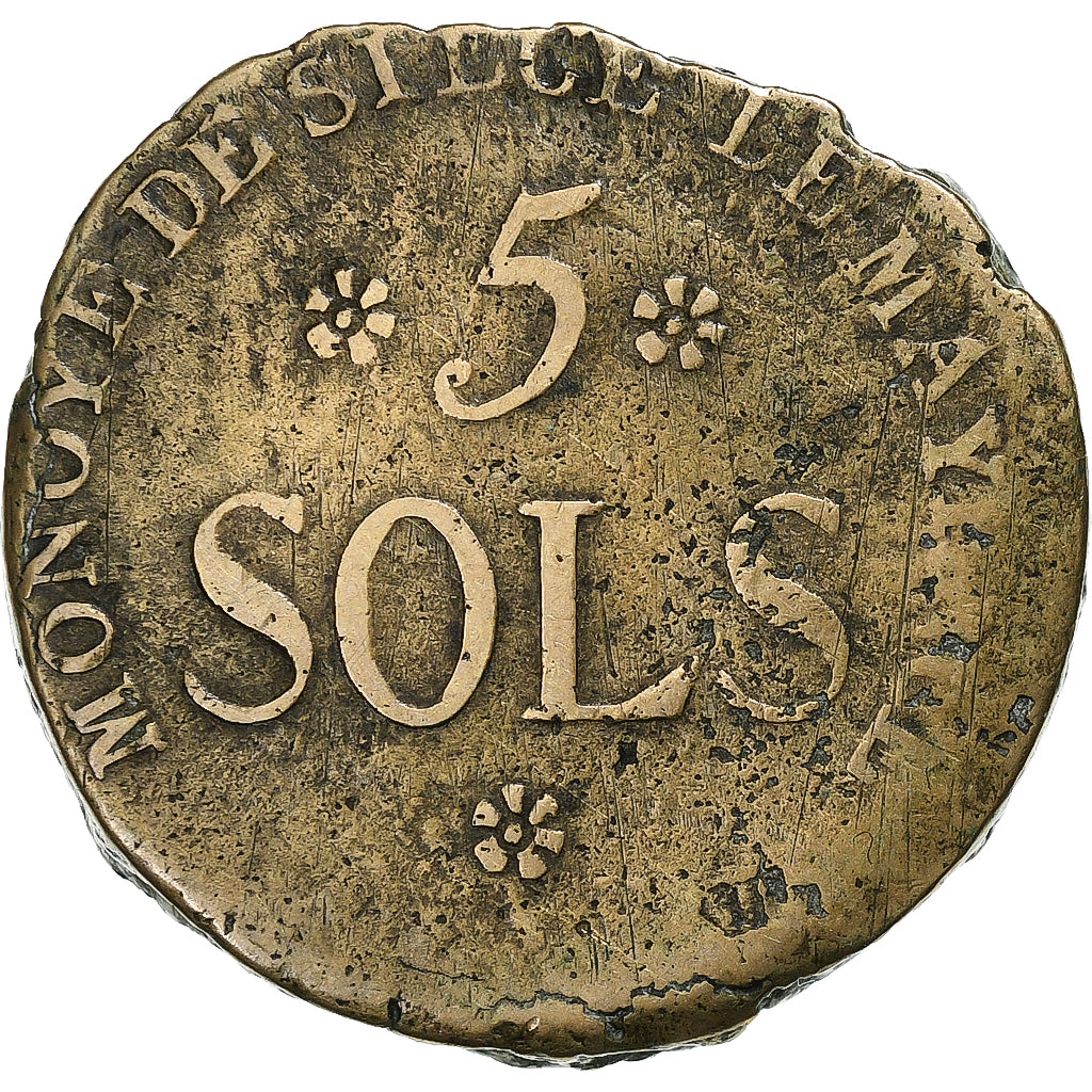 Frankreich, 5 Sols, Siège de Mayence, 1793 / An 2, Mayence, Métal de cloche