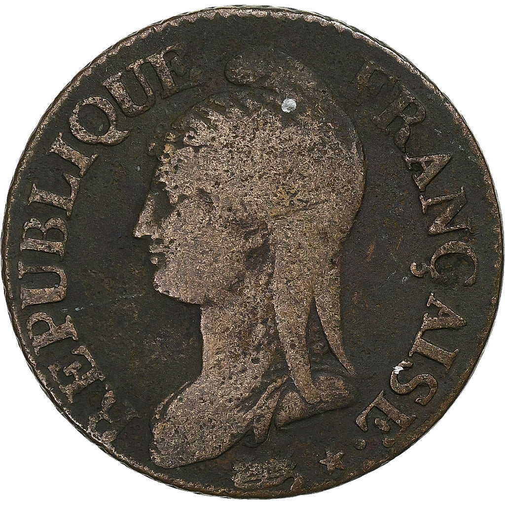 Francia, 5 Centimes, Dupré, AN 8, Paris, Rame, MB, Gadoury:126a, KM:640