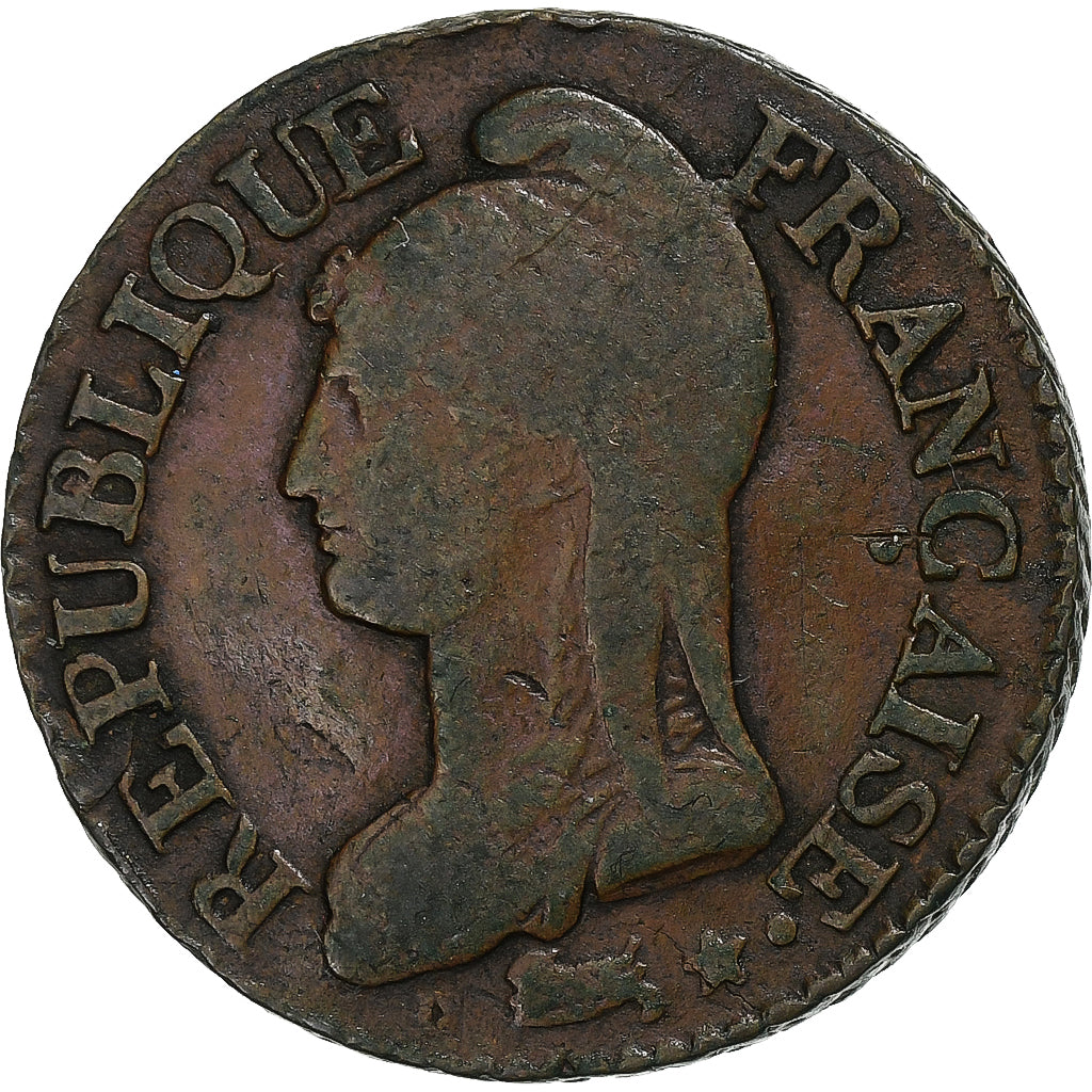 Francja, 5 Centimes, Dupré, AN 8, Metz, Miedź, VF(20-25), Gadoury:126a, KM:640