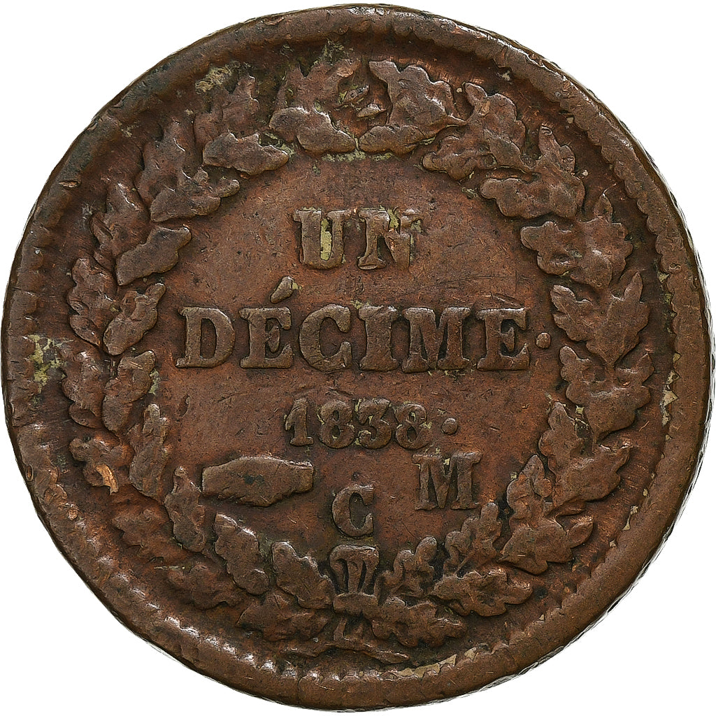 Monaco, Honore V, Decime, 1838, Monaco, Bronze, VF(20-25), Gadoury:MC105