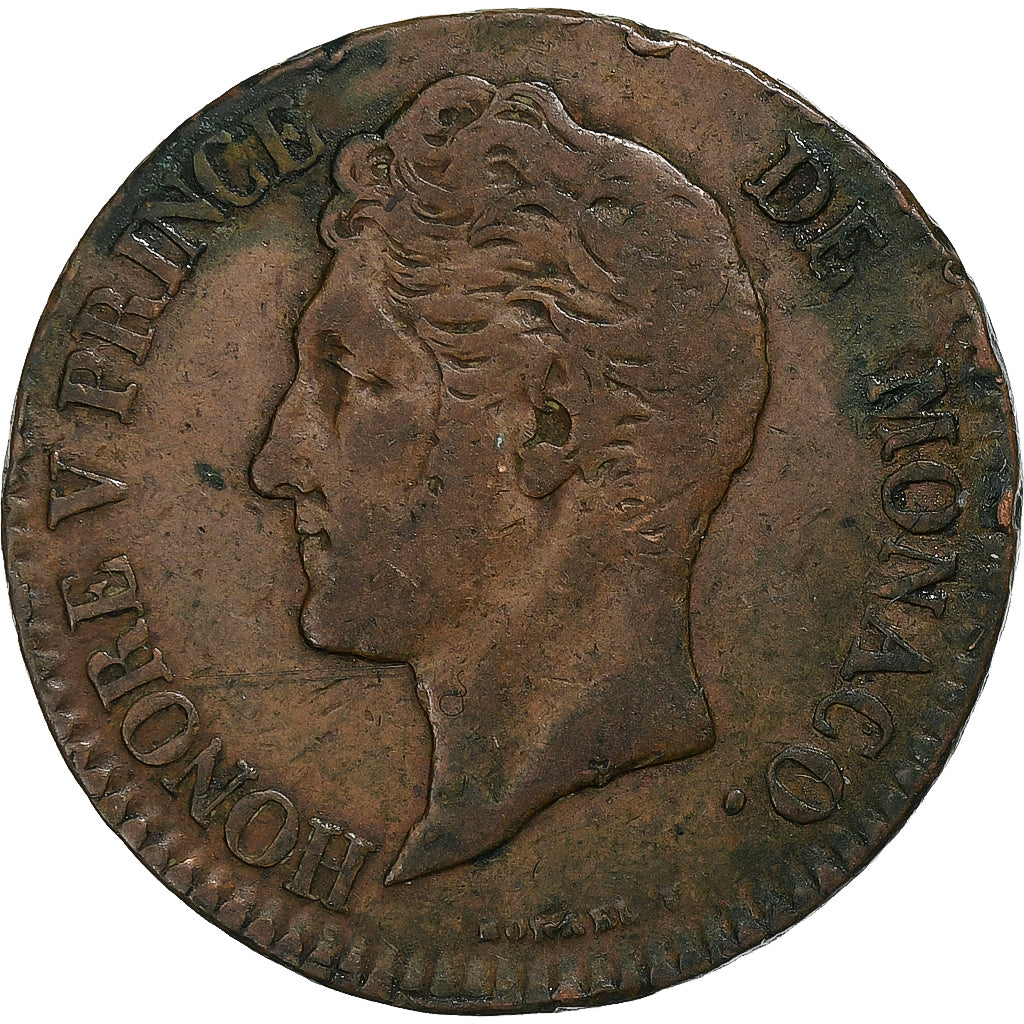 Monaco, Honore V, 5 Centimes, 1837, Monaco, Copper, VF(30-35), Gadoury:MC102