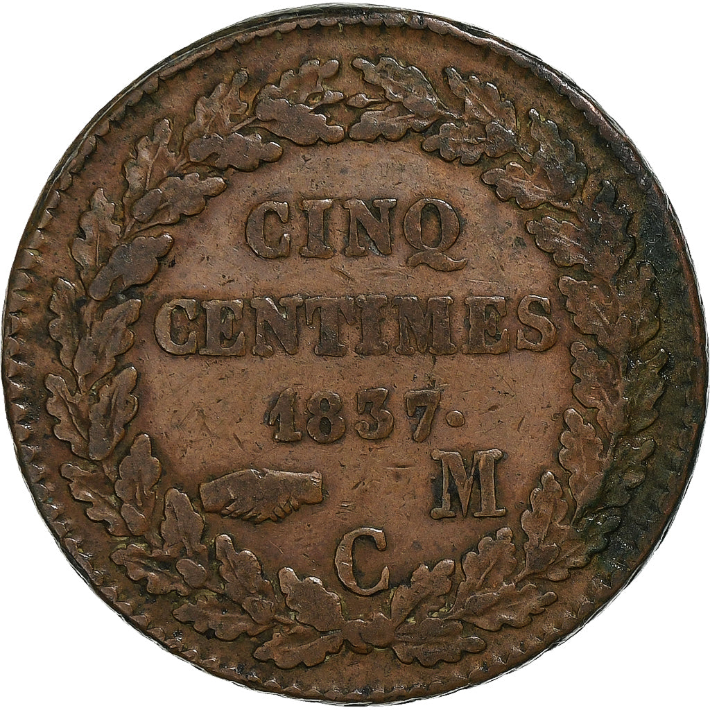 Monaco, Honore V, 5 Centimes, 1837, Monaco, Copper, VF(30-35), Gadoury:MC102