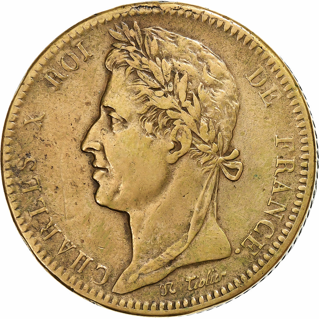 Colonie francesi, Charles X, 10 Centimes, 1827, La Rochelle, Bronzo, BB, KM:11