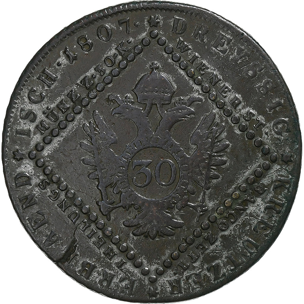 Oostenrijk, Franz I, 30 Kreuzer, 1807, Kremnica, Koper, FR+, KM:2149