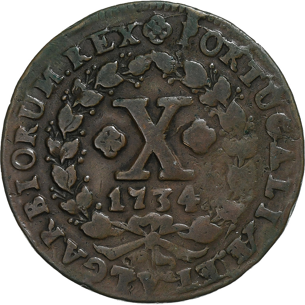 Portugal, João V, 10 Reis, 1734, Lisbonne, Cuivre, TB+, KM:217