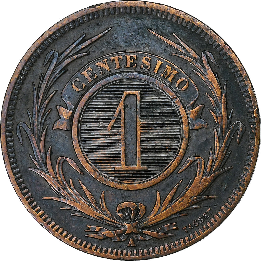 Urugwaj, Centesimo, 1869, Paris, Brązowy, EF(40-45), KM:11
