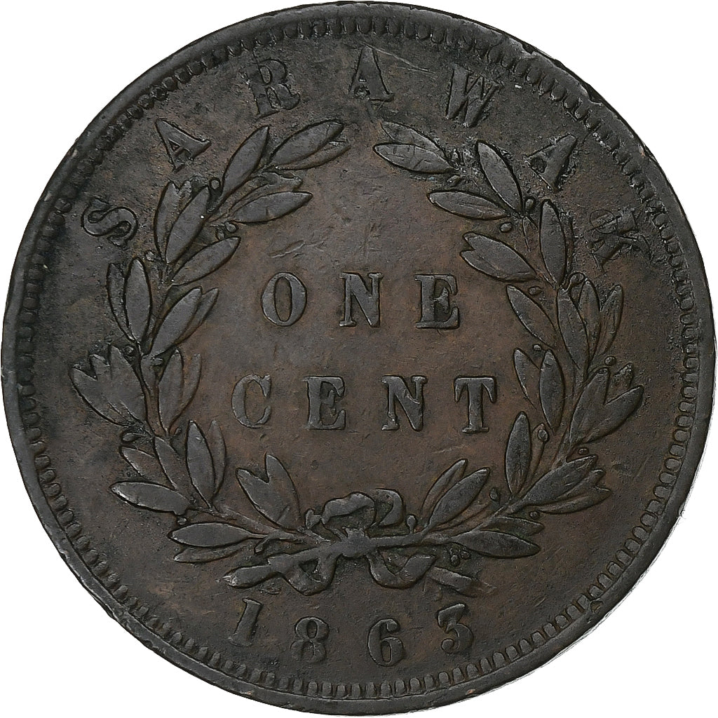 Sarawak, James Brooke Rajah, Cent, 1863, Heaton, Copper, EF(40-45), KM:3
