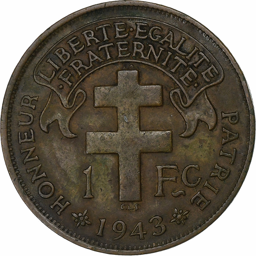 Kamerun, Franc, 1943, Pretoria, Brązowy, EF(40-45), KM:5