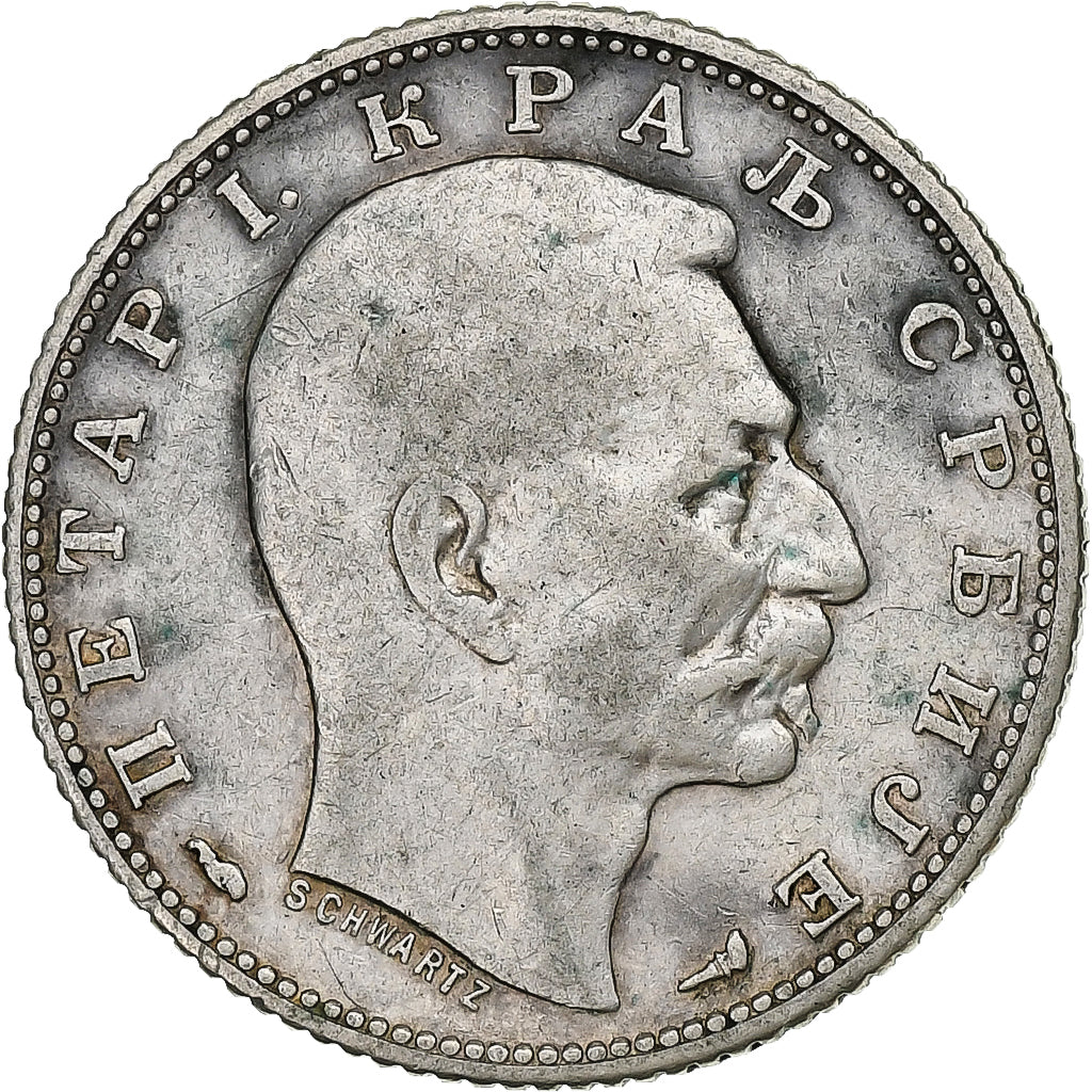 Serbia, Petar I, Dinar, 1915, Paris, Silver, VF(30-35), KM:25.3
