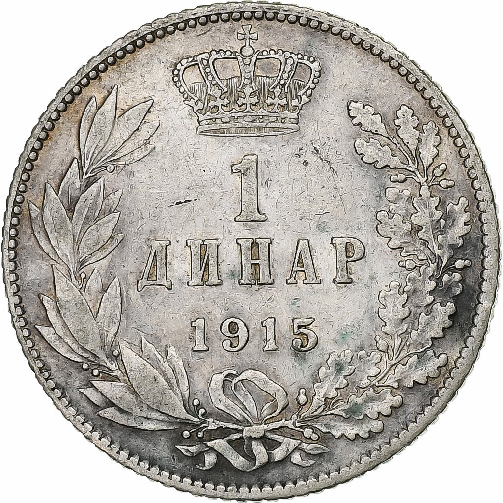 Serbia, Petar I, Dinar, 1915, Paris, Silver, VF(30-35), KM:25.3