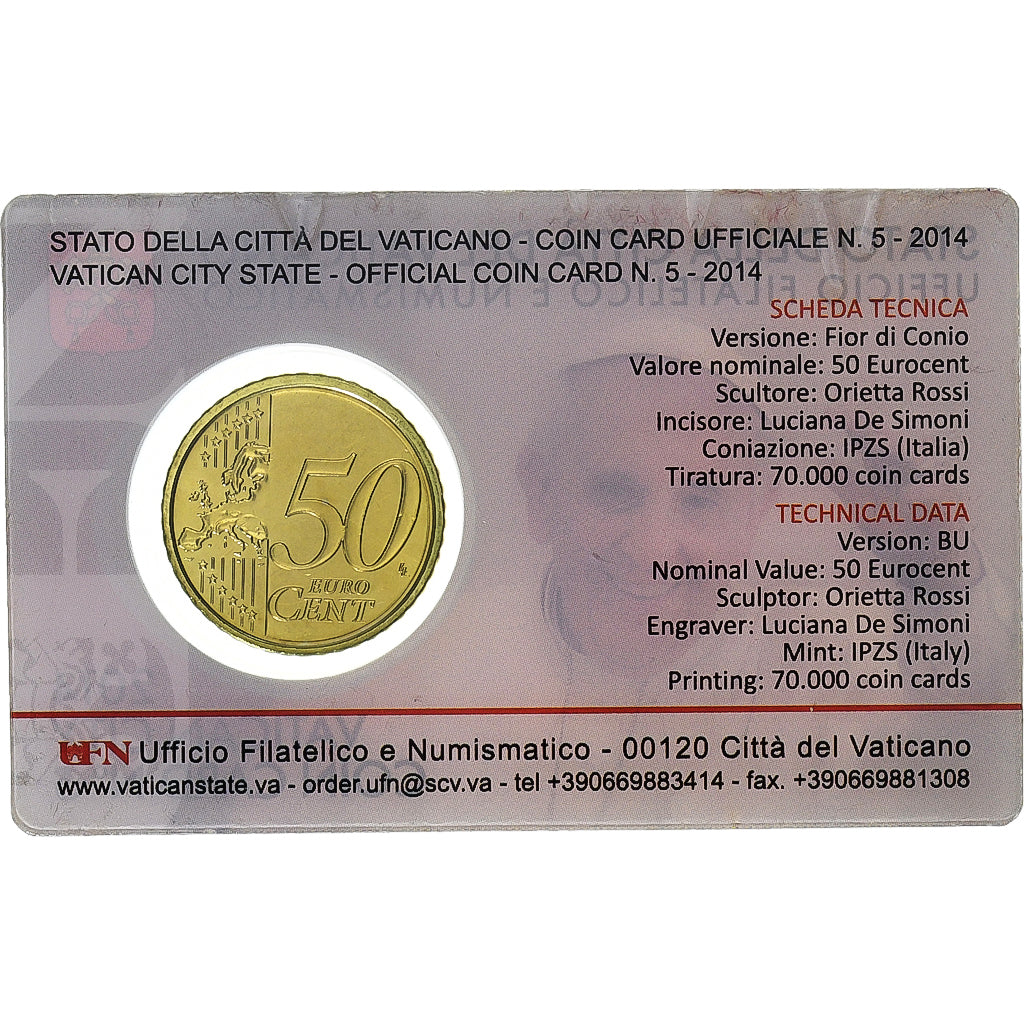 Vatican, Francis, 50 Euro Cent, 2014, Rome, Bi-Metallic, MS(65-70)