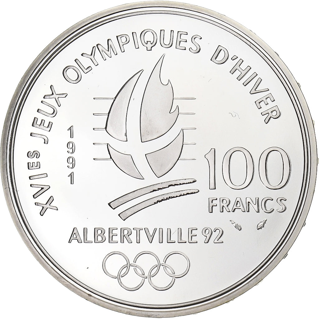 Francia, 100 Francs, Albertville - Ski de fond, 1991, Monnaie de Paris, Prueba
