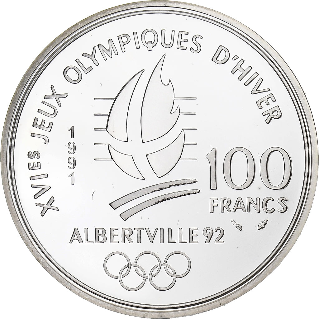 Frankrijk, 100 Francs, Albertville - Saut à ski, 1991, Monnaie de Paris, Proof