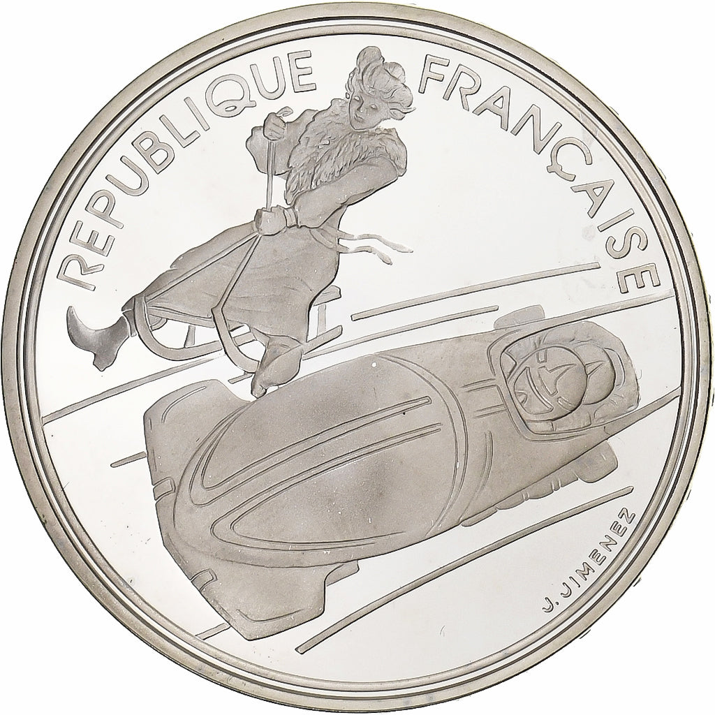 France, 100 Francs, Albertville - Bobsleigh, 1990, Monnaie de Paris, BE, Argent