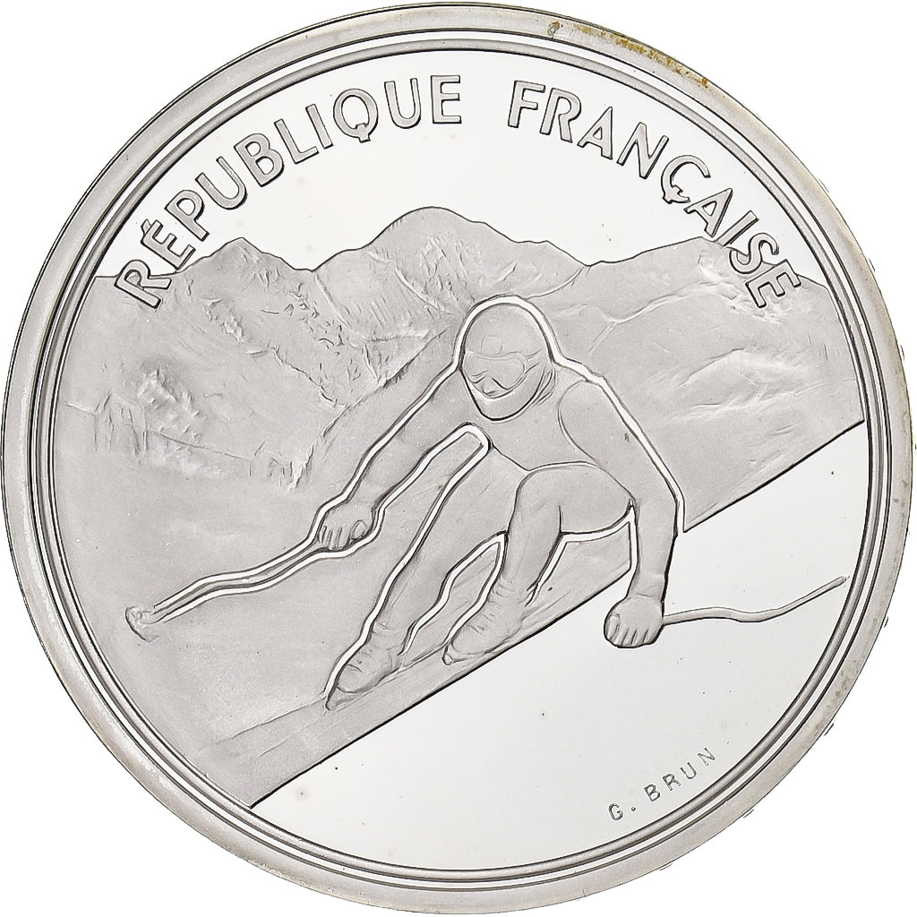 France, 100 Francs, Albertville - Ski Alpin, 1989, Paris, Proof, Silver
