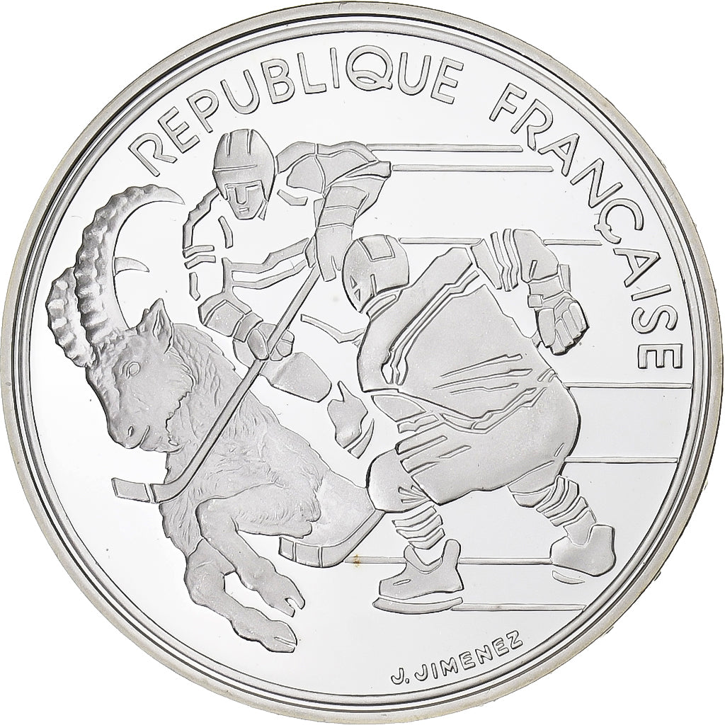 França, 100 Francs, Albertville - Hockey sur glace, 1991, Paris, Proof, Prata