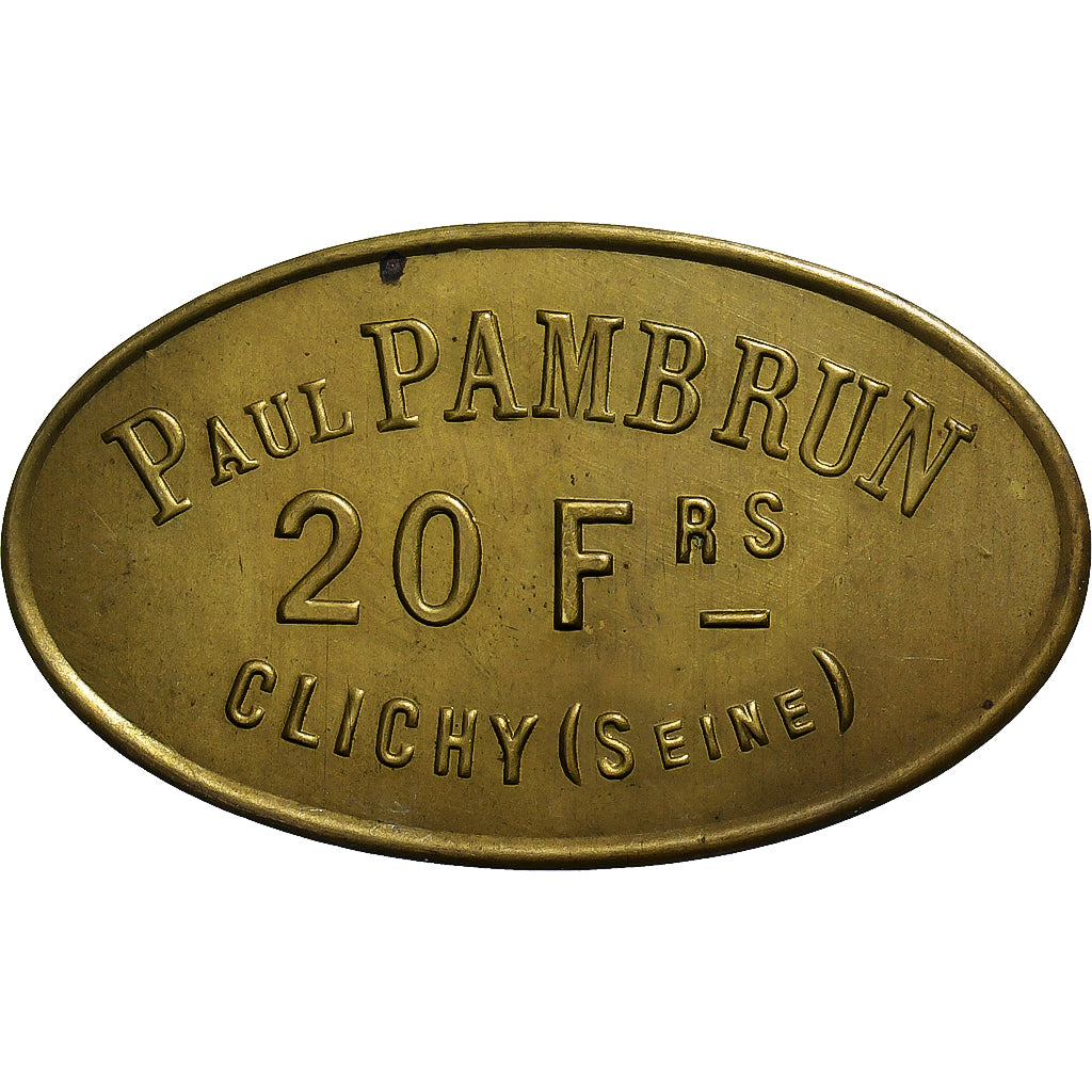 Francja, Épicerie Paul Pambrun, Clichy, 20 Francs, AU(55-58), Mosiądz