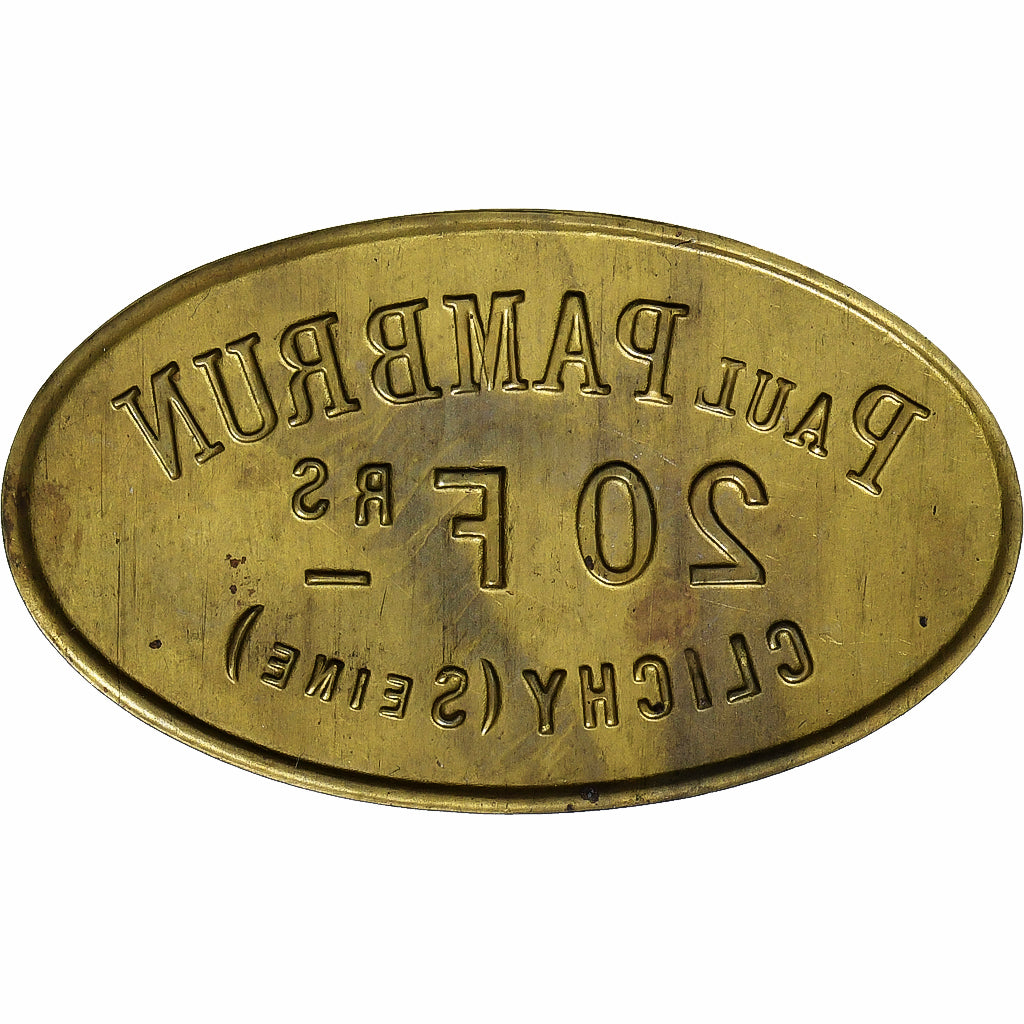 Francja, Épicerie Paul Pambrun, Clichy, 20 Francs, AU(55-58), Mosiądz