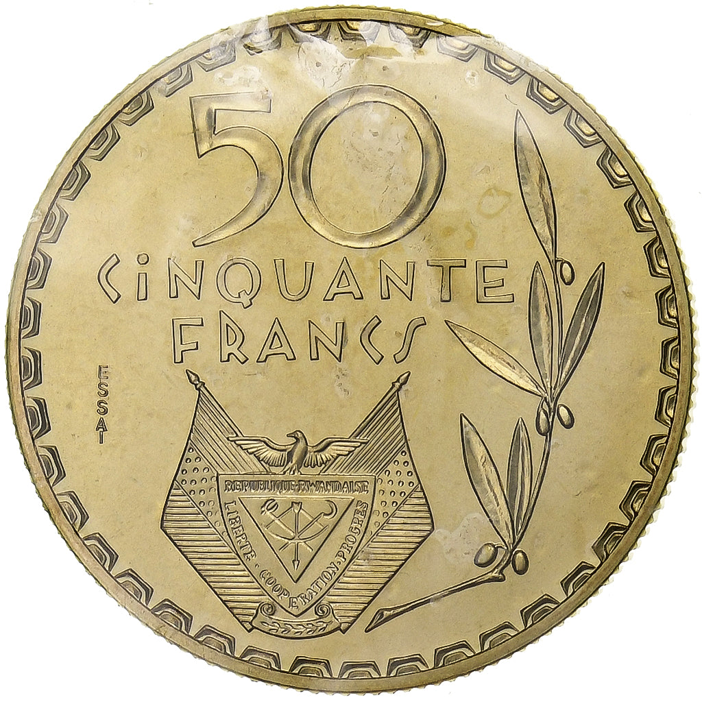 Ruanda, 50 Francs, 1977, Monnaie de Paris, Pattern, Mosiądz, MS(65-70), KM:E7