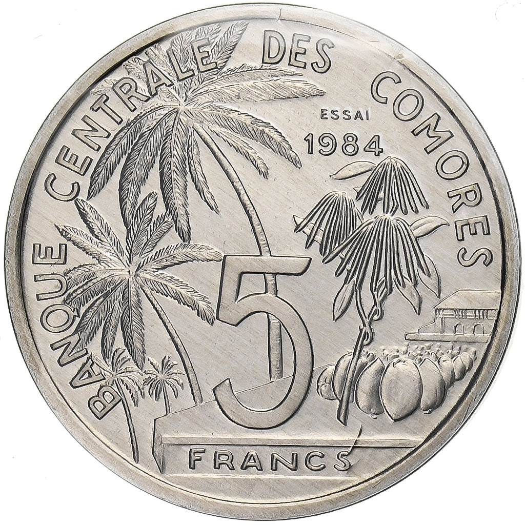 Comores, 5 Francs, 1984, Monnaie de Paris, Pattern, Alumínio, MS(65-70), KM:E9