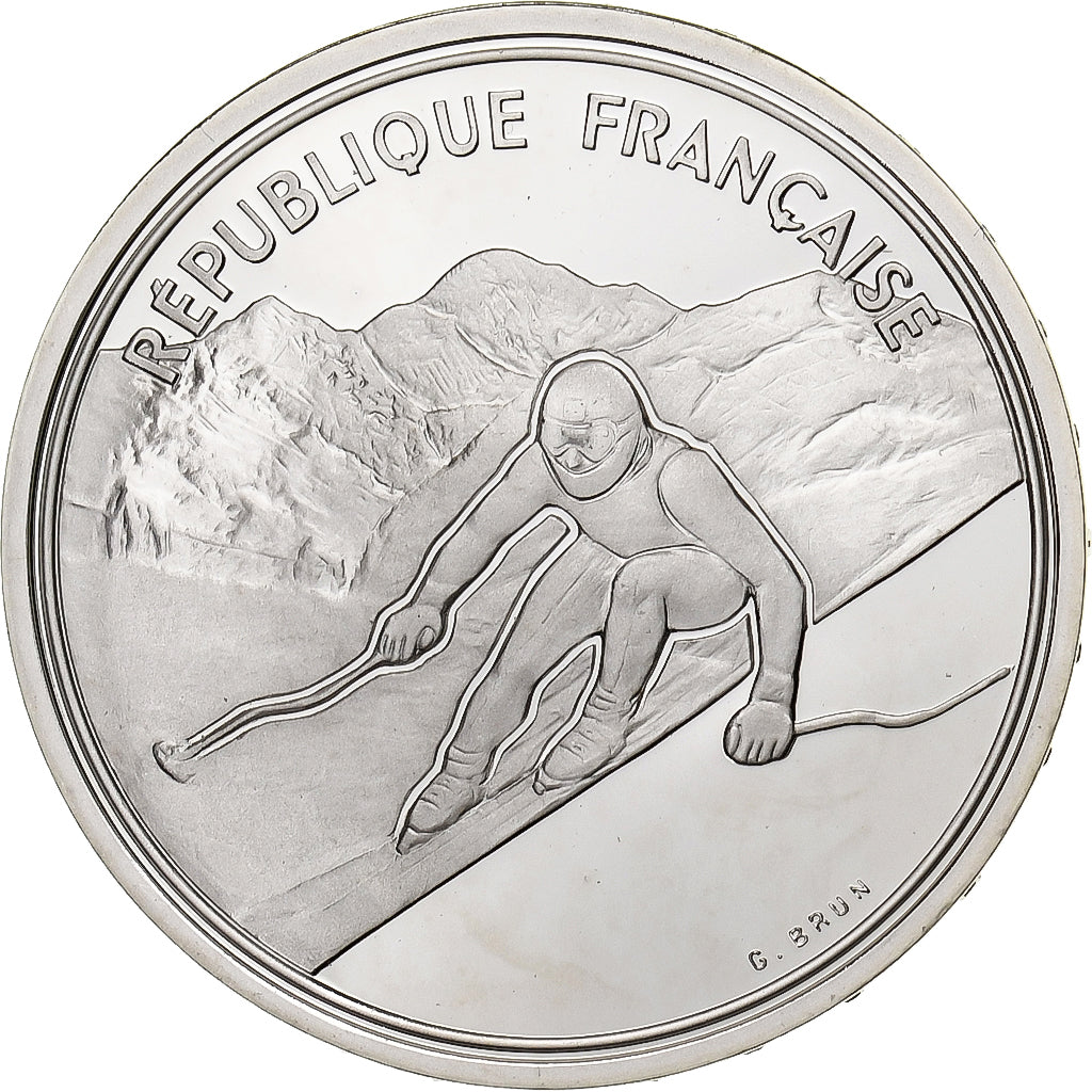 France, 100 Francs, Albertville - Ski Alpin, 1989, Paris, Proof, Silver