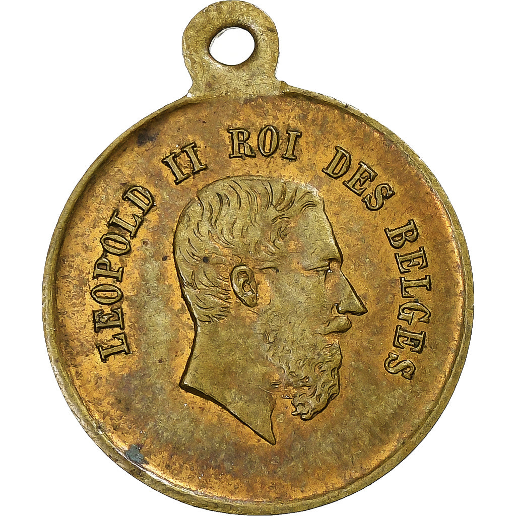 Bélgica, medalha, Léopold II, roi des Belges, Latão, AU(50-53)