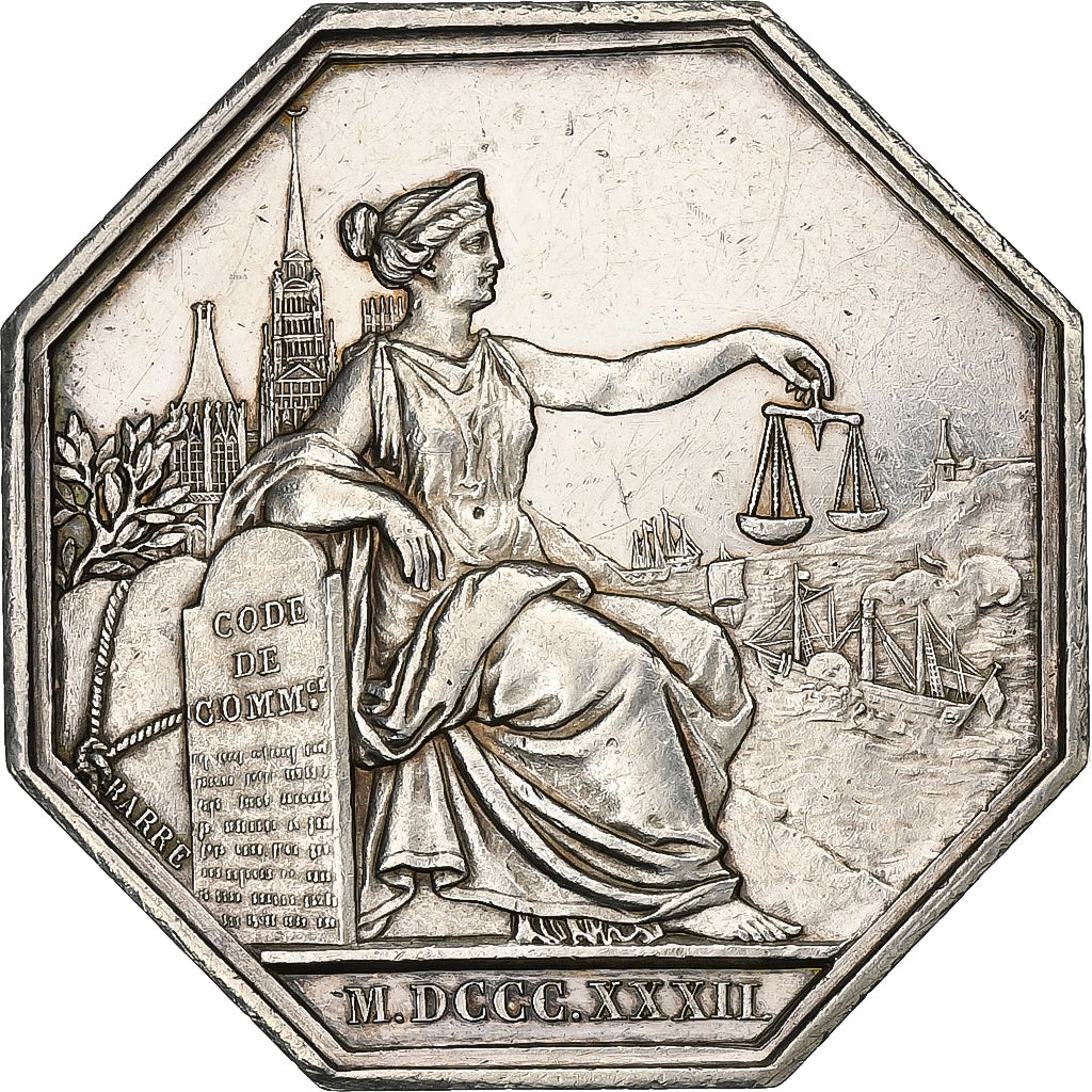 France, Jeton, Tribunal de Commerce de Rouen, 1832, Argent, SUP, Barre