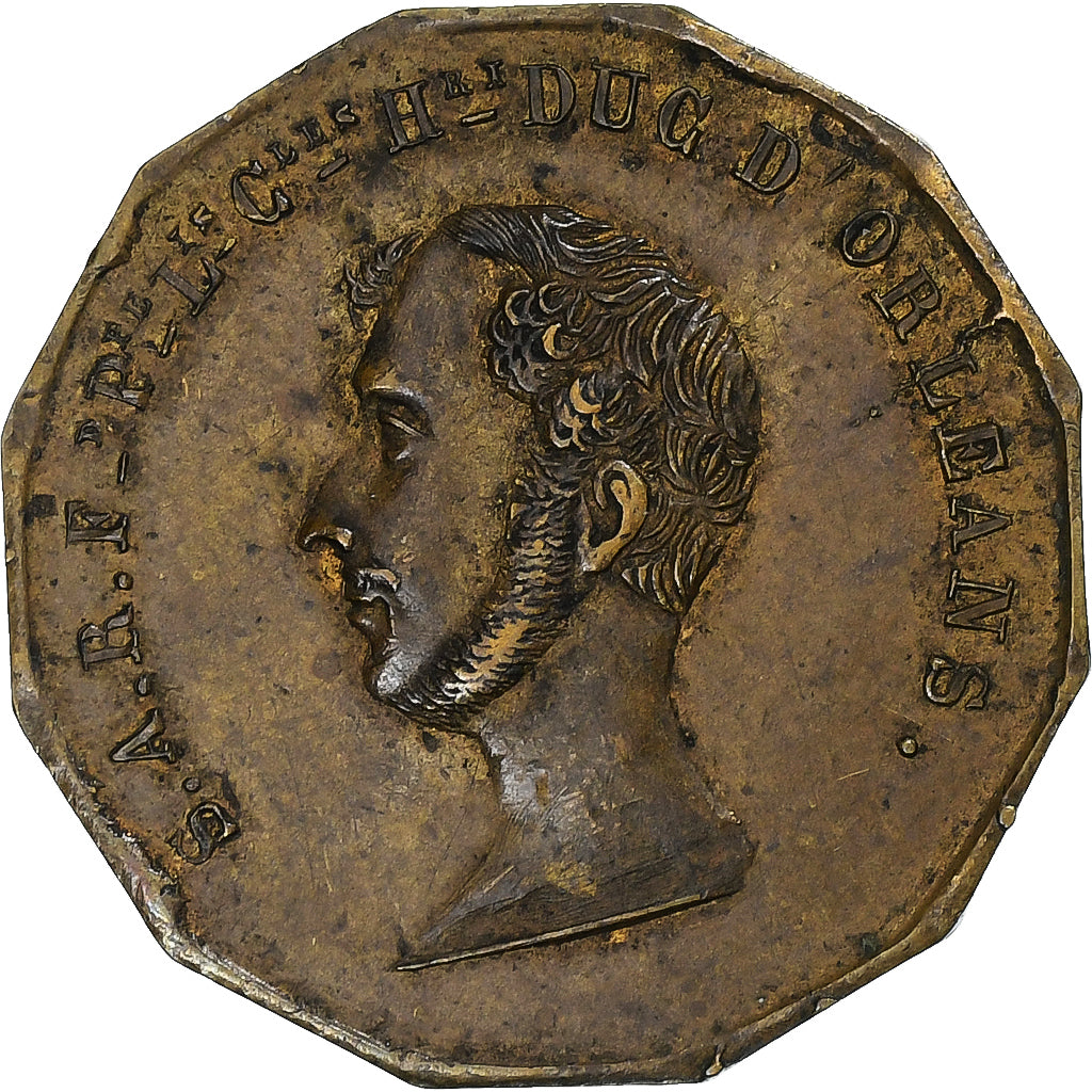 Francia, ficha, Duc d'Orléans, 1842, Rame, BB+