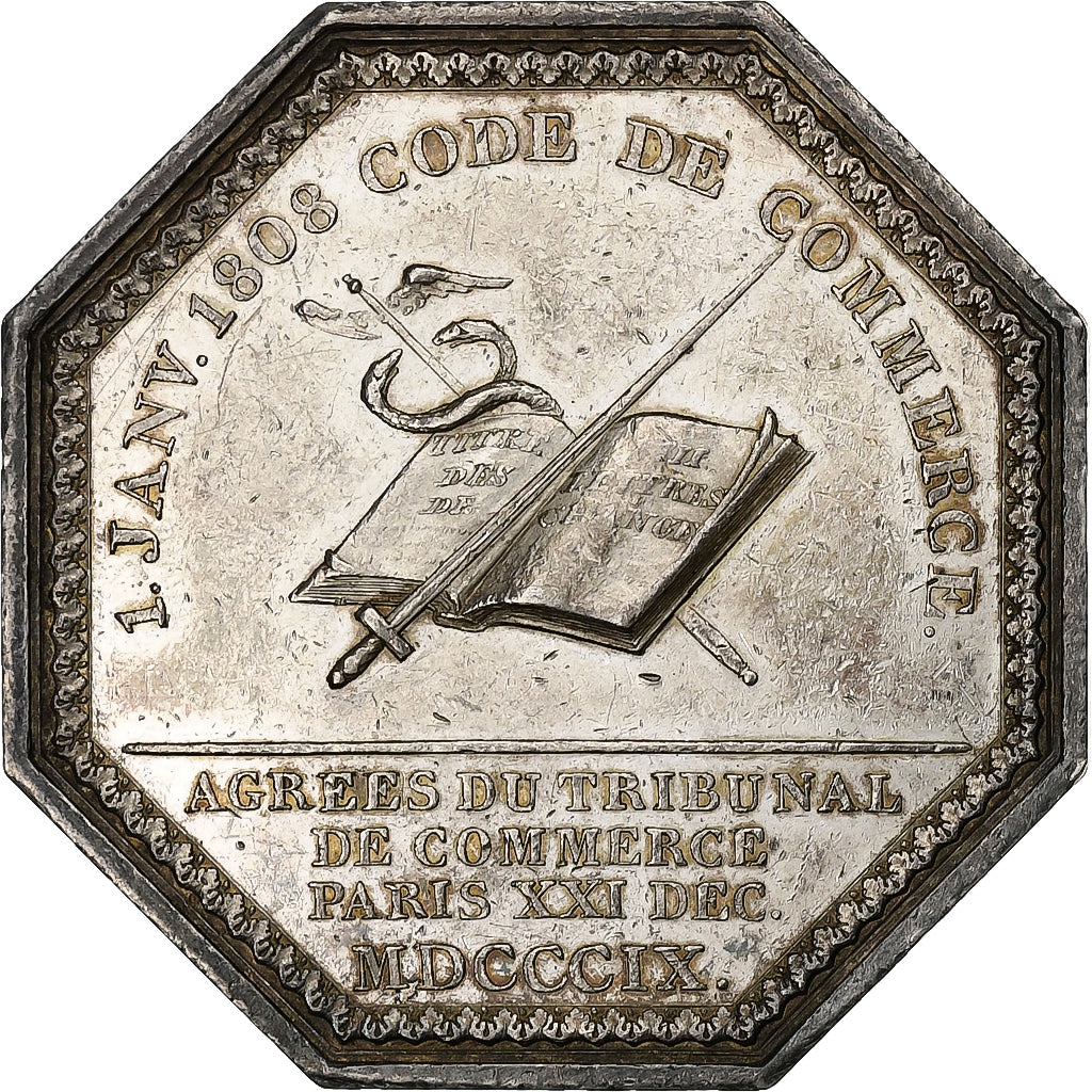 France, Jeton, Napoleon I, Code de commerce, 1809, Argent, TTB+, Droz