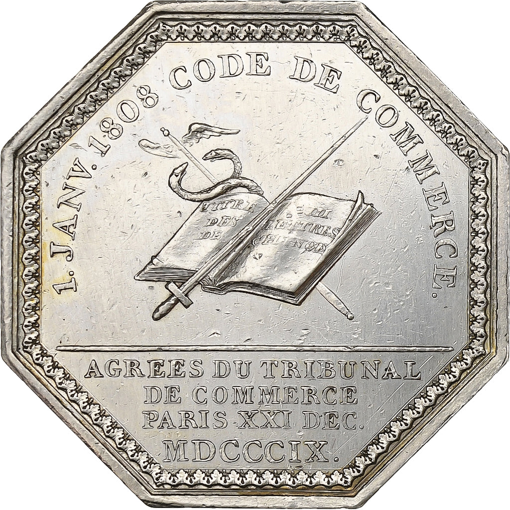 Francia, zeton, Louis XVIII, Agréés du Tribunal de Commerce de Paris, Plata