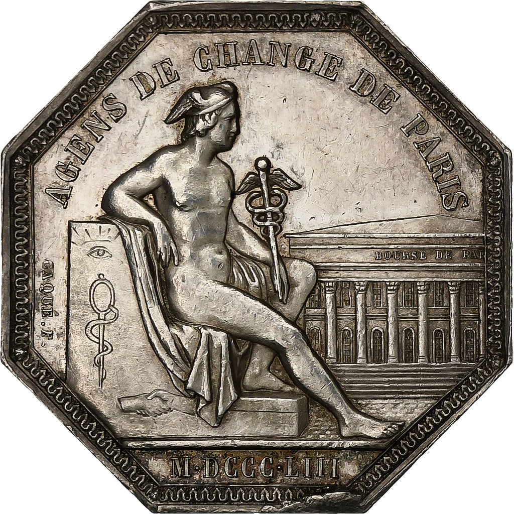 France, Token, Napoléon III, Agents de Change de Paris, 1853, Silver, Caqué