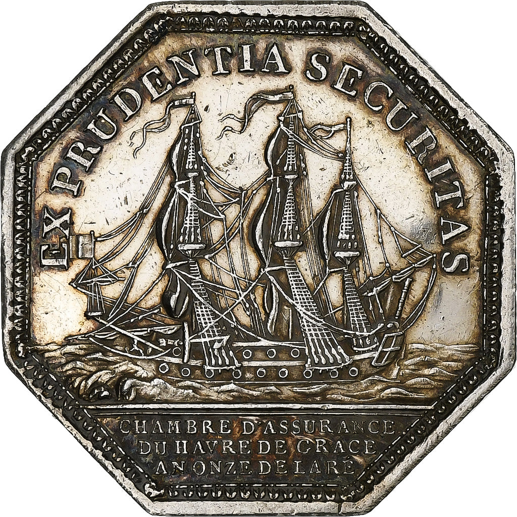 Francia, ficha, Compagnie d’assurance du Havre, 1802, Argento, BB+