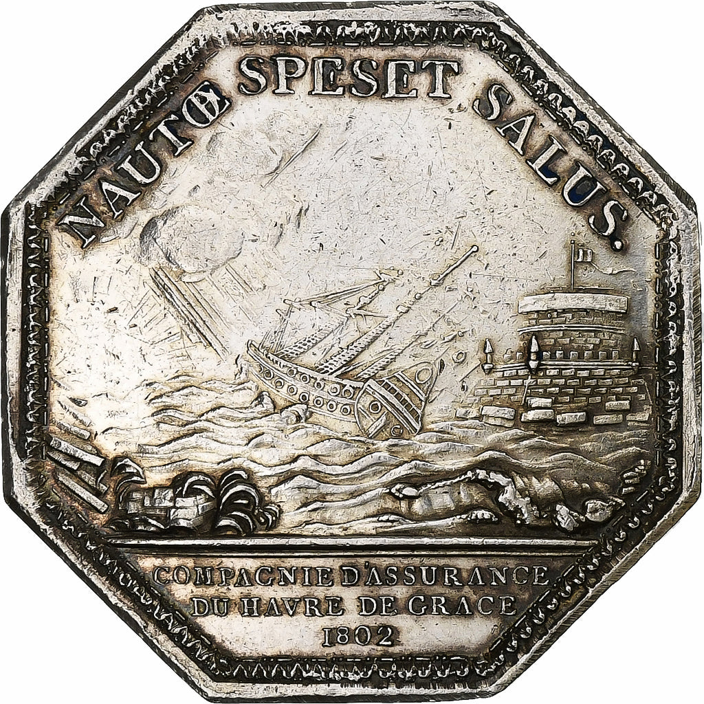 France, Token, Compagnie d’assurance du Havre, 1802, Silver, AU(50-53)