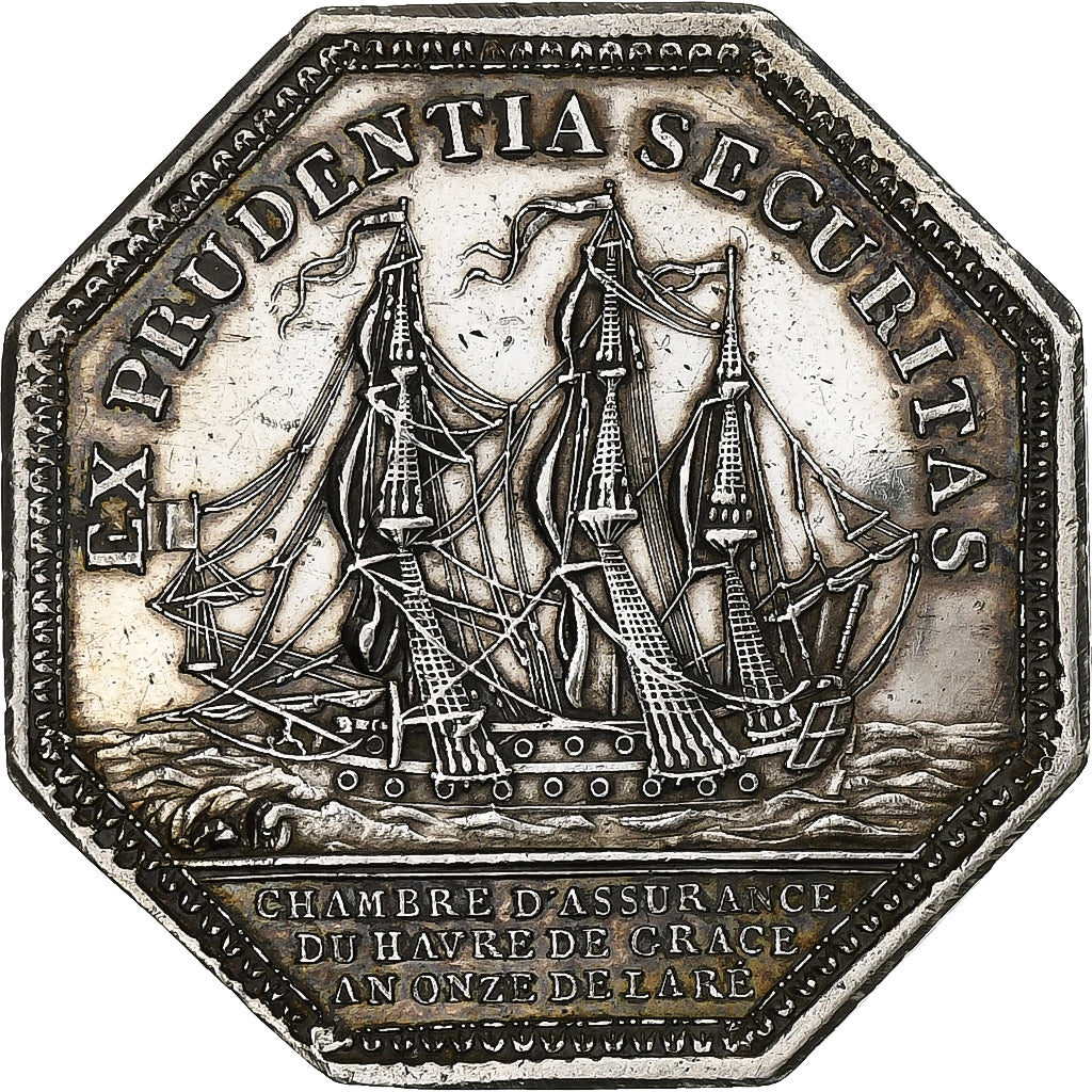 France, Token, Compagnie d’assurance du Havre, 1802, Silver, AU(50-53)