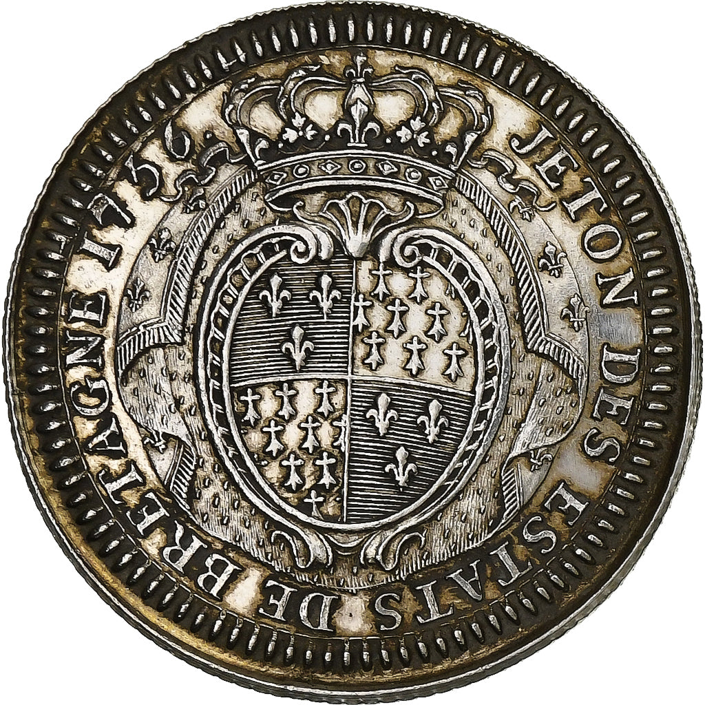 France, Jeton, Louis XV, Etats de Bretagne, 1756, Argent, SUP, Refrappe