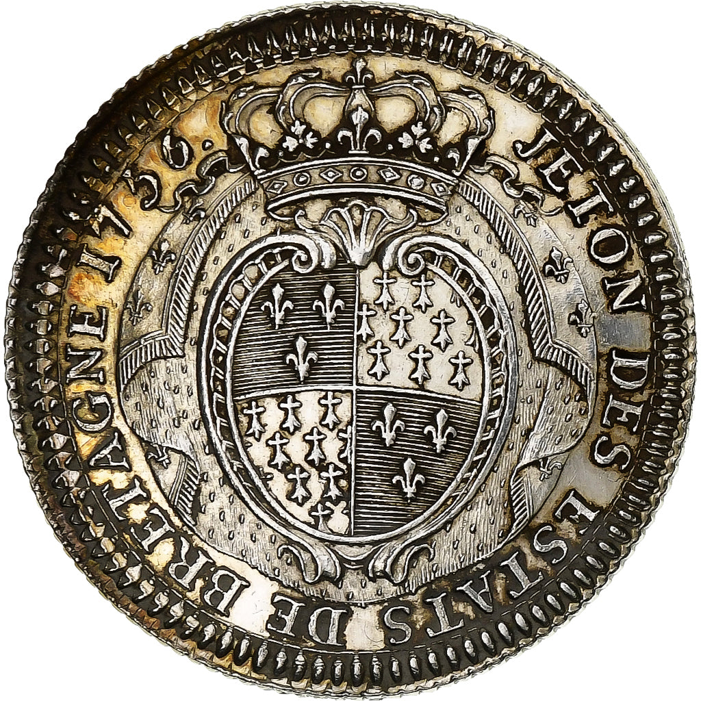 Francja, Token, Ludwik XV, Etats de Bretagne, 1756, Srebro, Ponowne bicie