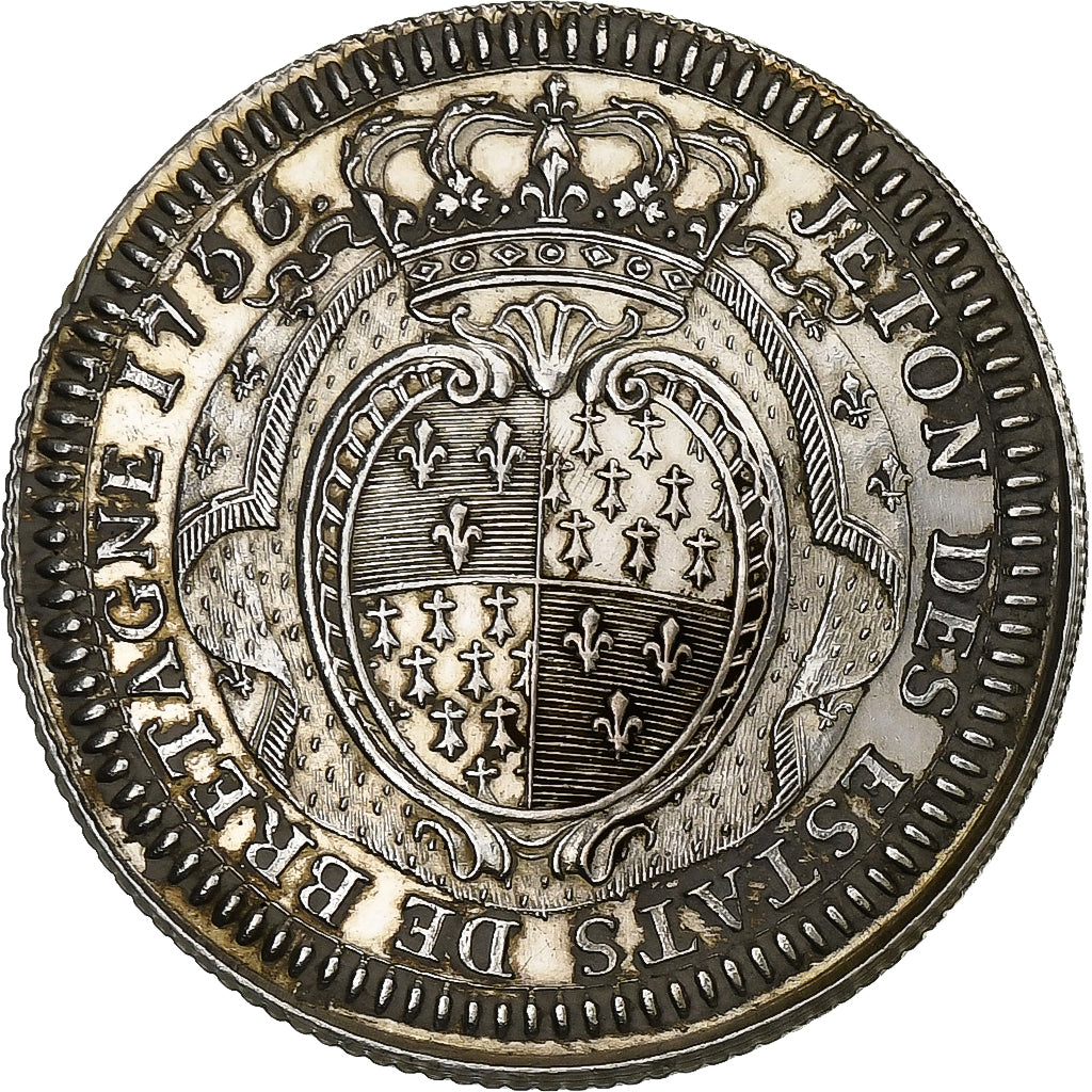 France, Token, Louis XV, Etats de Bretagne, 1756, Silver, Restrike, AU(55-58)