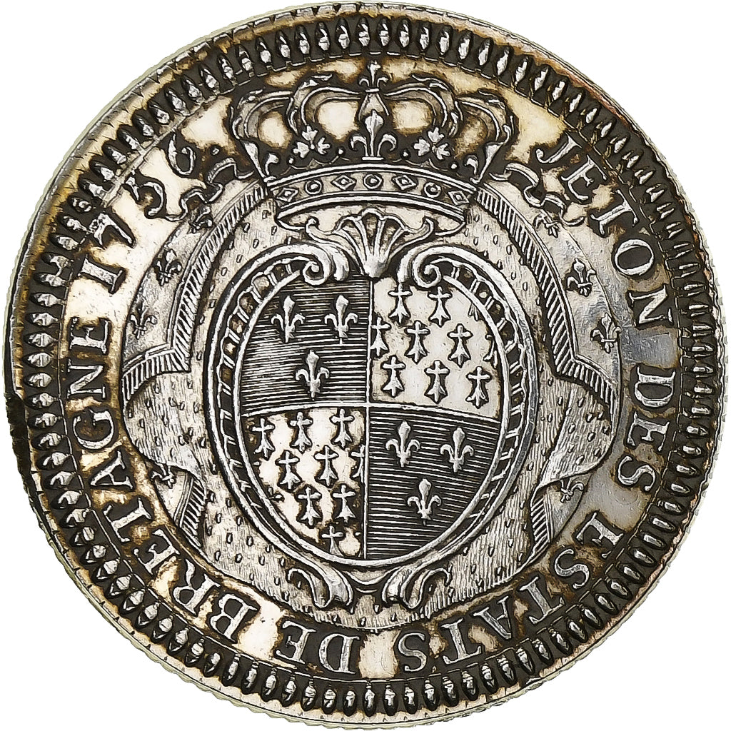 France, Token, Louis XV, Etats de Bretagne, 1756, Silver, Restrike, AU(55-58)