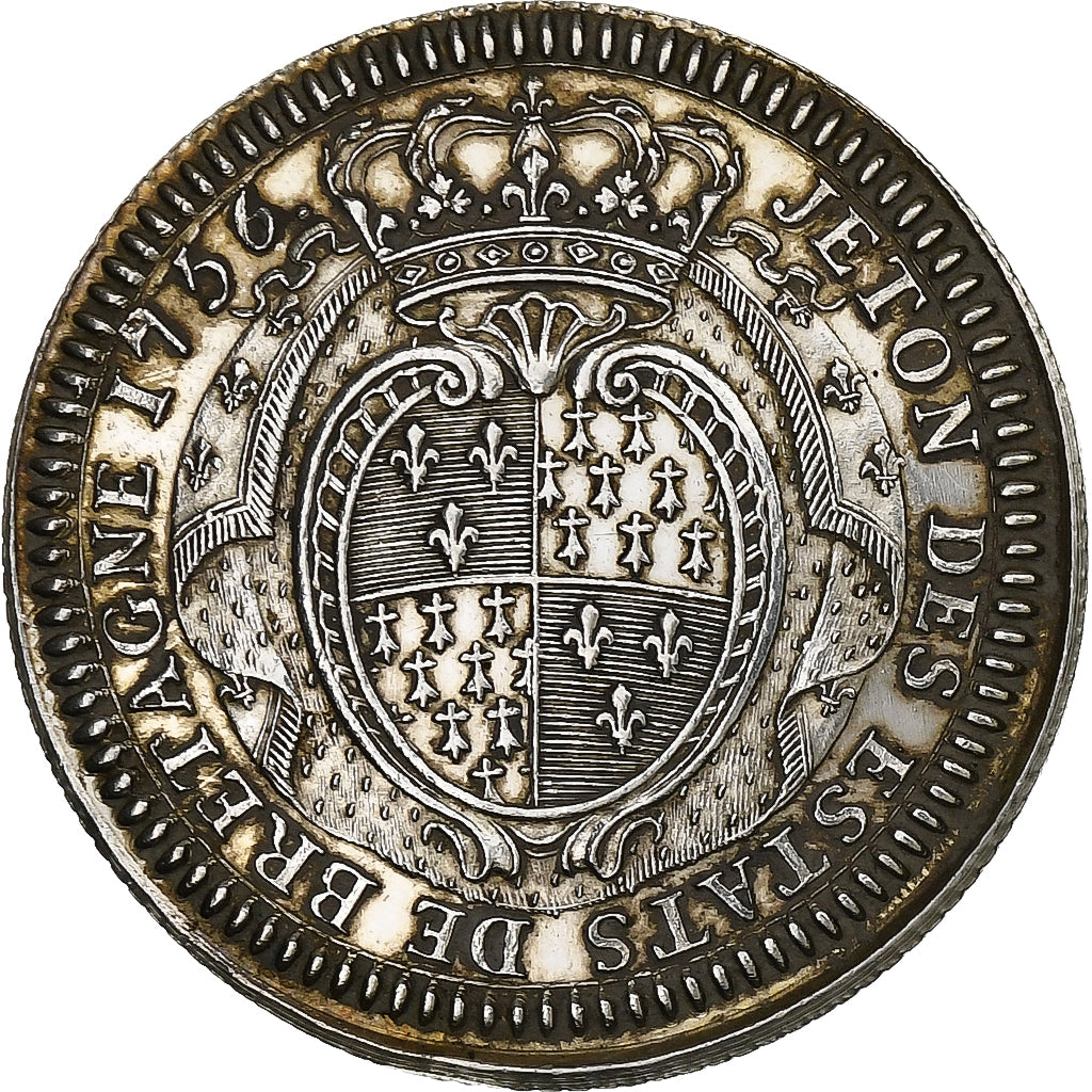 França, Token, Luís XV, Etats de Bretagne, 1756, Prata, Nova cunhagem