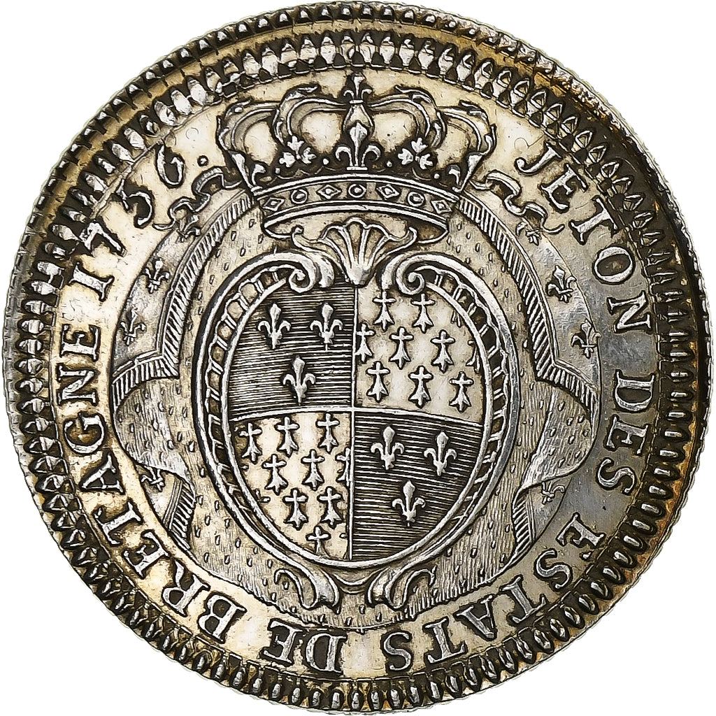 França, Token, Luís XV, Etats de Bretagne, 1756, Prata, Nova cunhagem