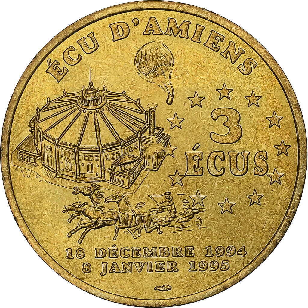 France, 3 écus d'Amiens, Cirque Jules Verne, 1995, Brass, AU(55-58)