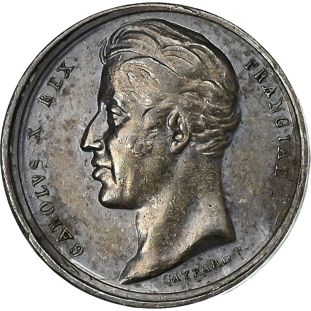Francja, Quinaire, Karol X, Sacre à Reims, 1825, Srebro, Gayrard, AU(50-53)