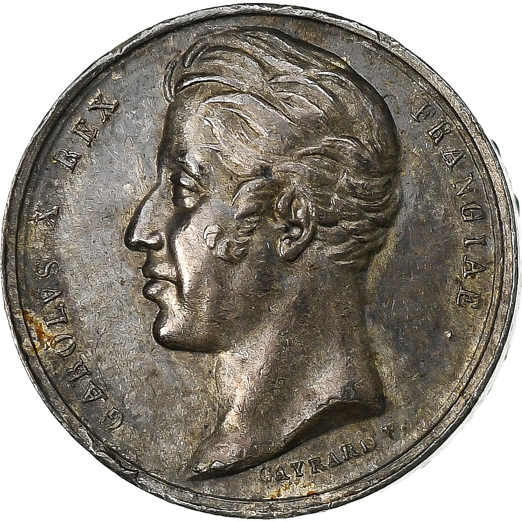 France, Quinaire, Charles X, Sacre à Reims, 1825, Silver, Gayrard, AU(50-53)