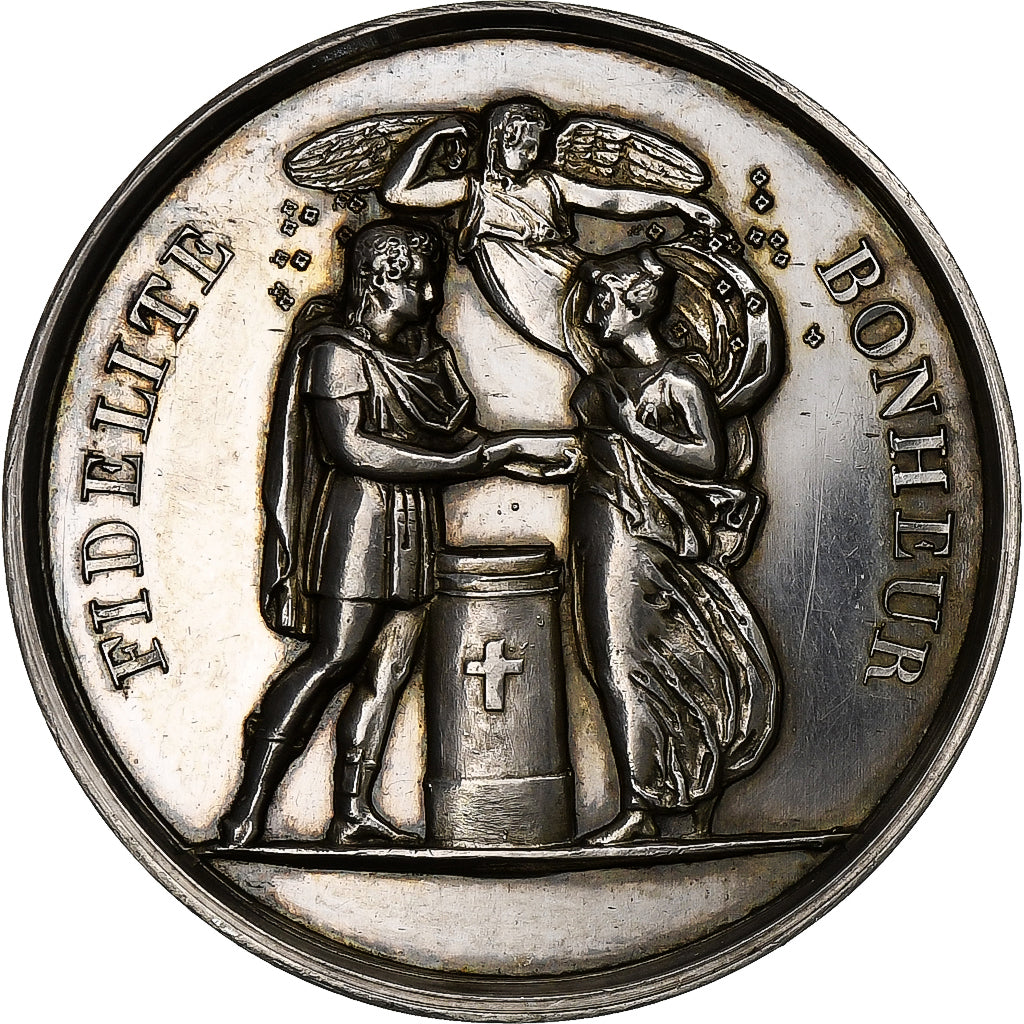 França, Médaille de mariage, Mariage, Fidélité Bonheur, Prata, AU(55-58)