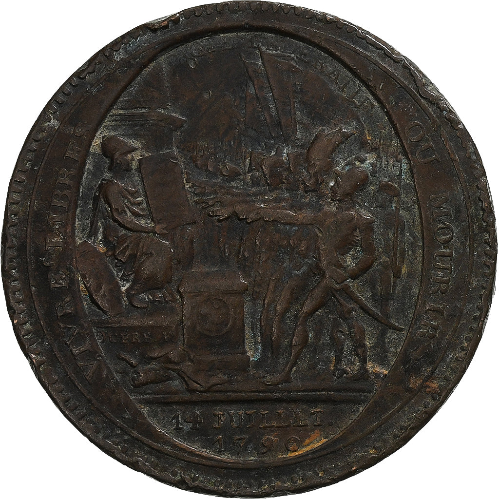 Francia, Monneron de 5 Sols, 1792 / AN 4, Birmingham, Bronzo, MB+
