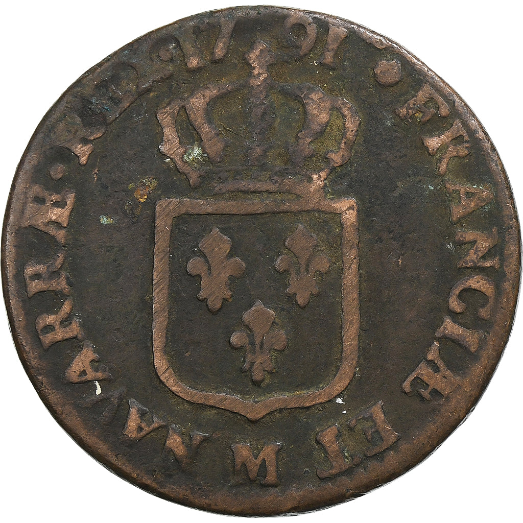 Frankrijk, Louis XVI, Sol, 1791, Toulouse, Koper, ZG+, Gadoury:350